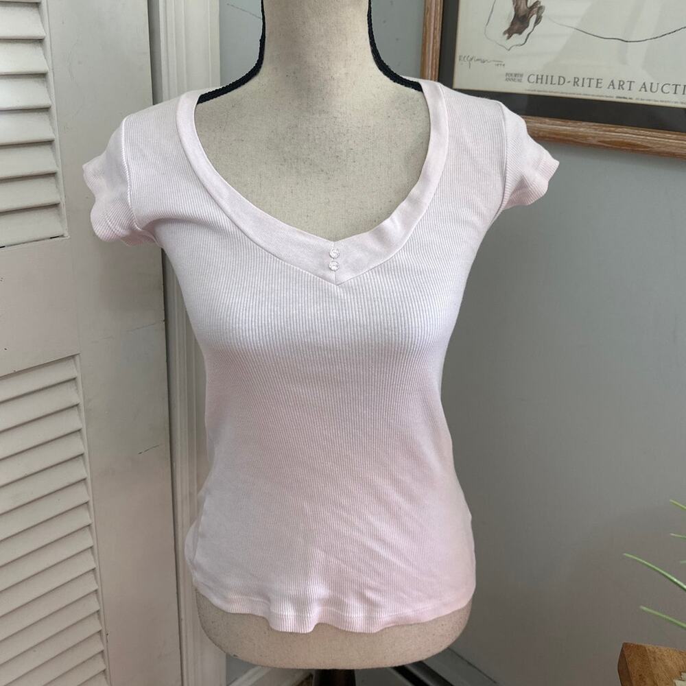 Charlotte Tarantola Top Womens Small Pink Fitted Ribbed Knit Tee Dainty Twee